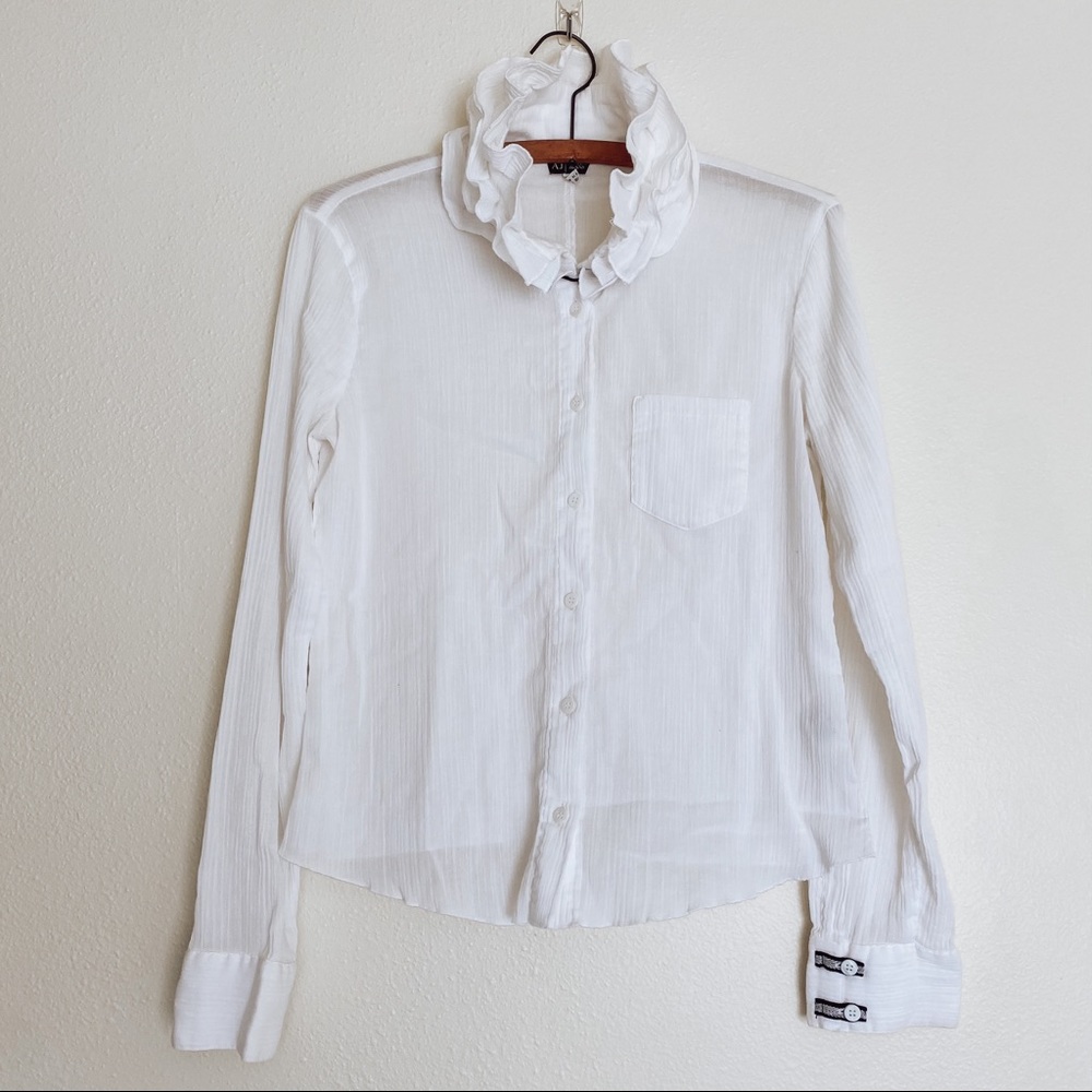 Armani Jeans button down with ruffle neck